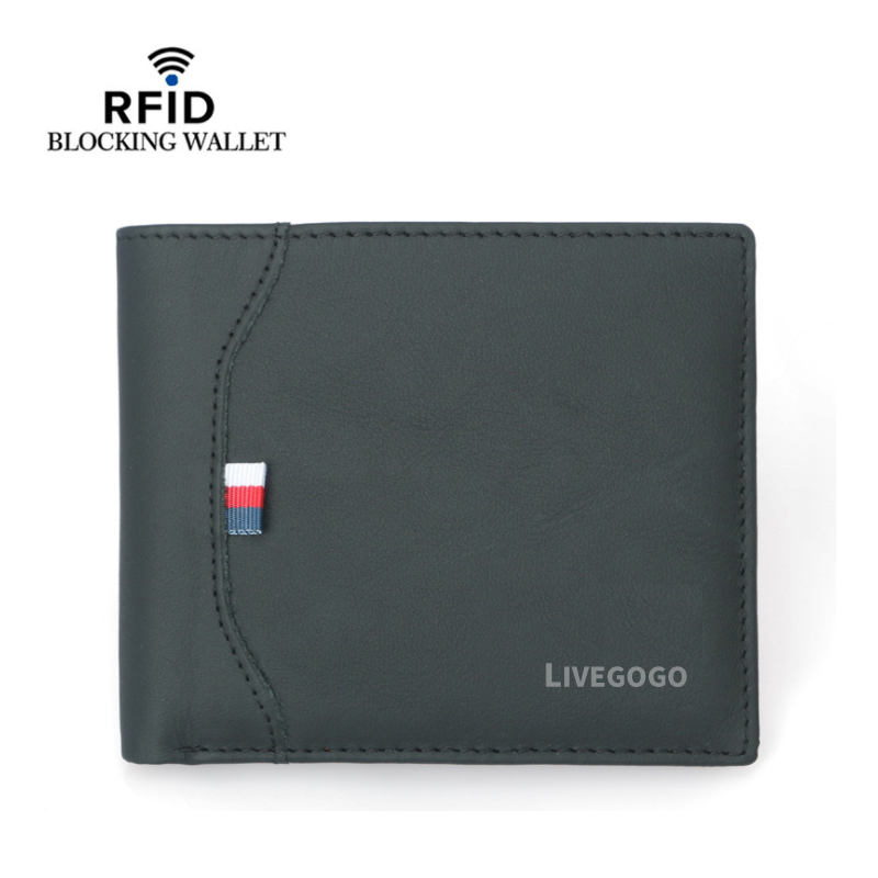 【LIVEGOGO】頭層牛皮+RFID防盜刷真皮短夾 - Image 1
